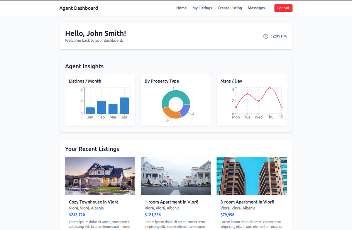 AlbaHaven - Agent Dashboard Overview