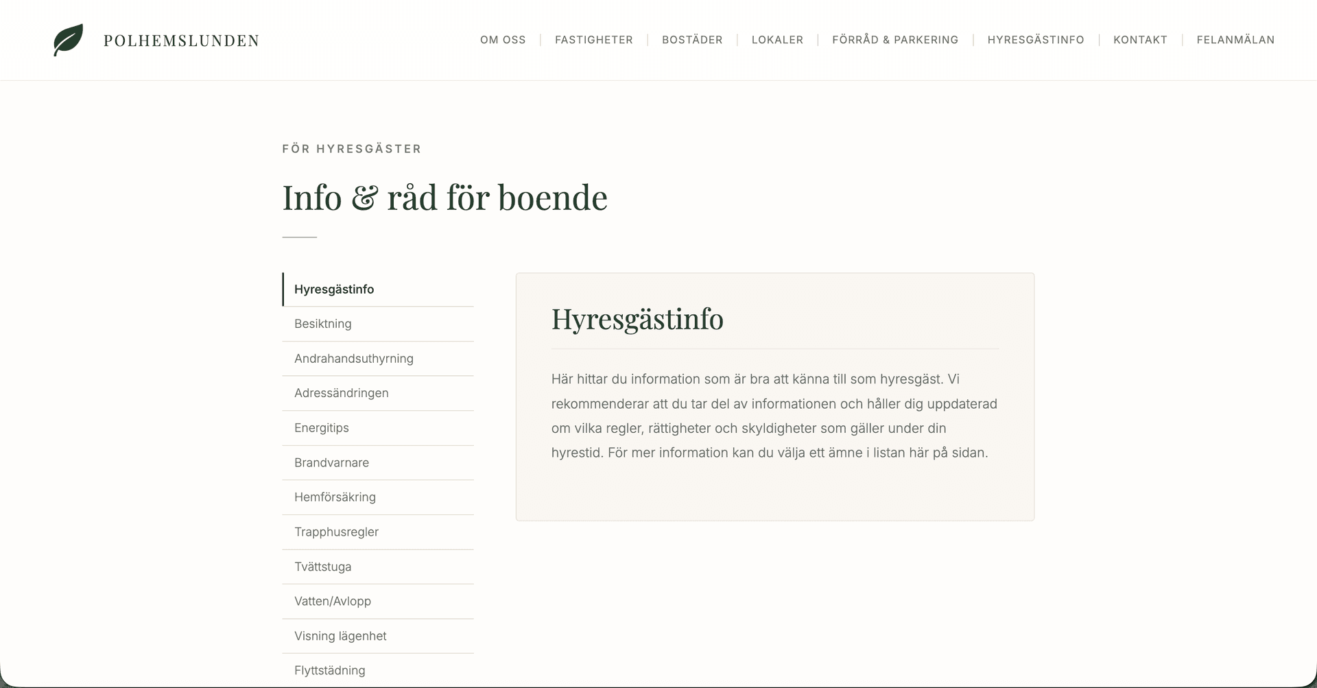 Polhemslundens sida för hyresgästinformation
