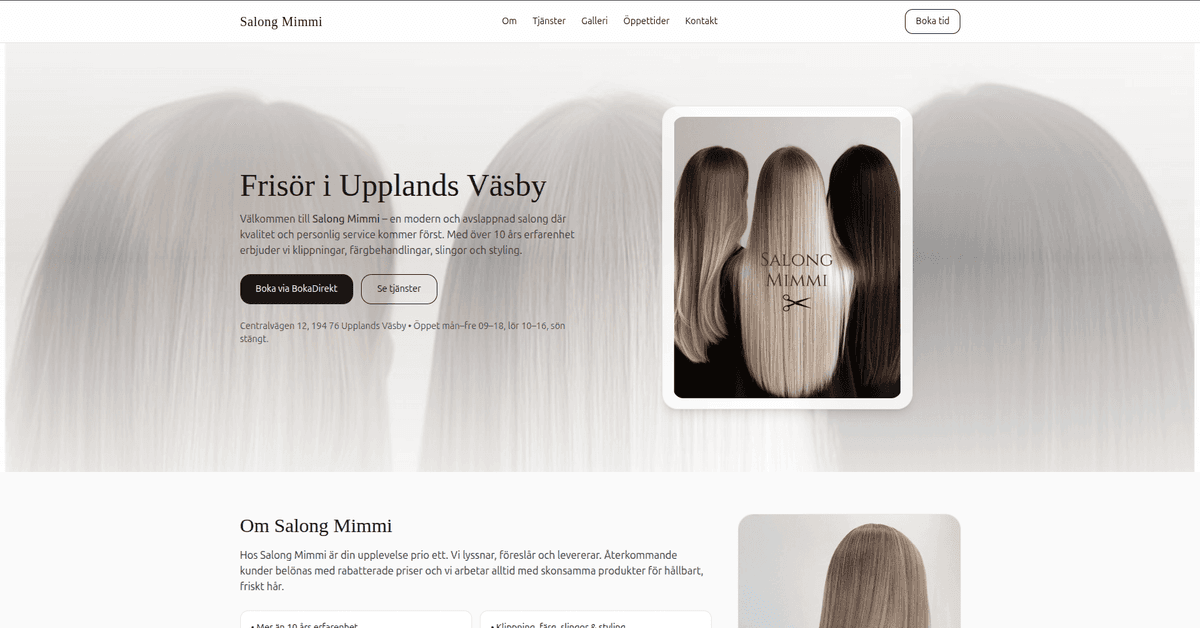 Salon Mimmi - Homepage Hero Section