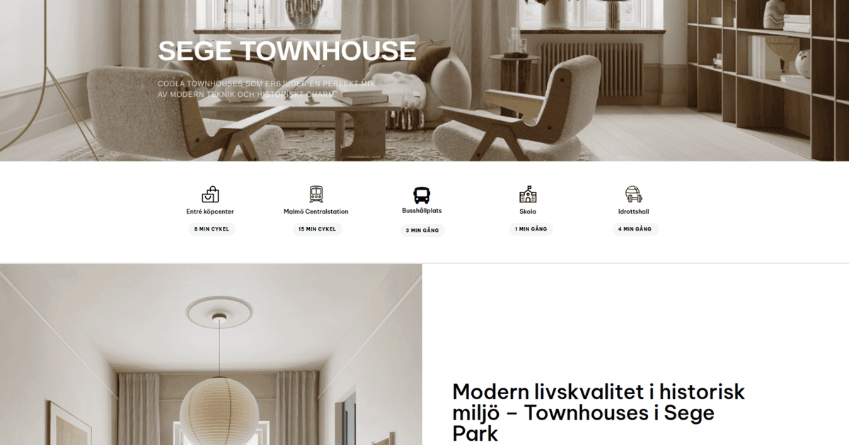 Segetownhouse - startsida och varumärkesstil