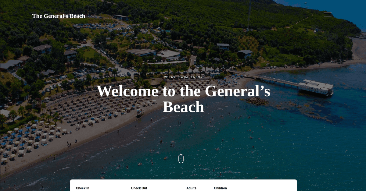 The General's Beach - Landing Page with Hero Section