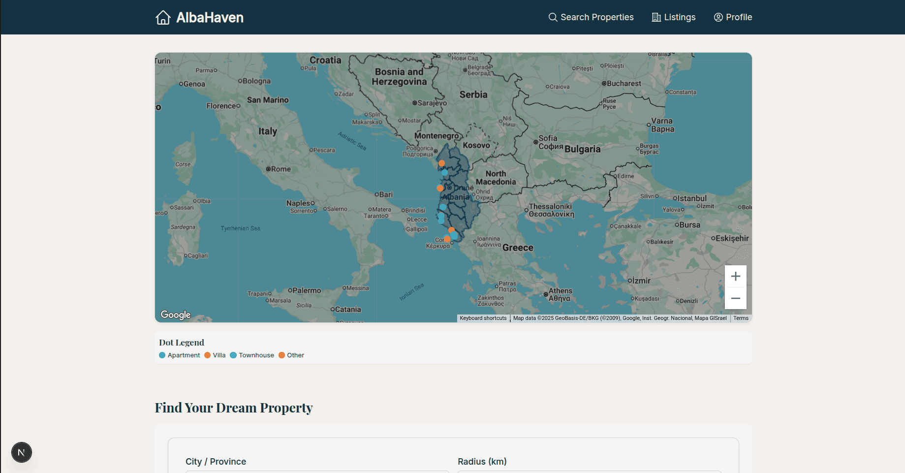 AlbaHaven map-first property discovery platform