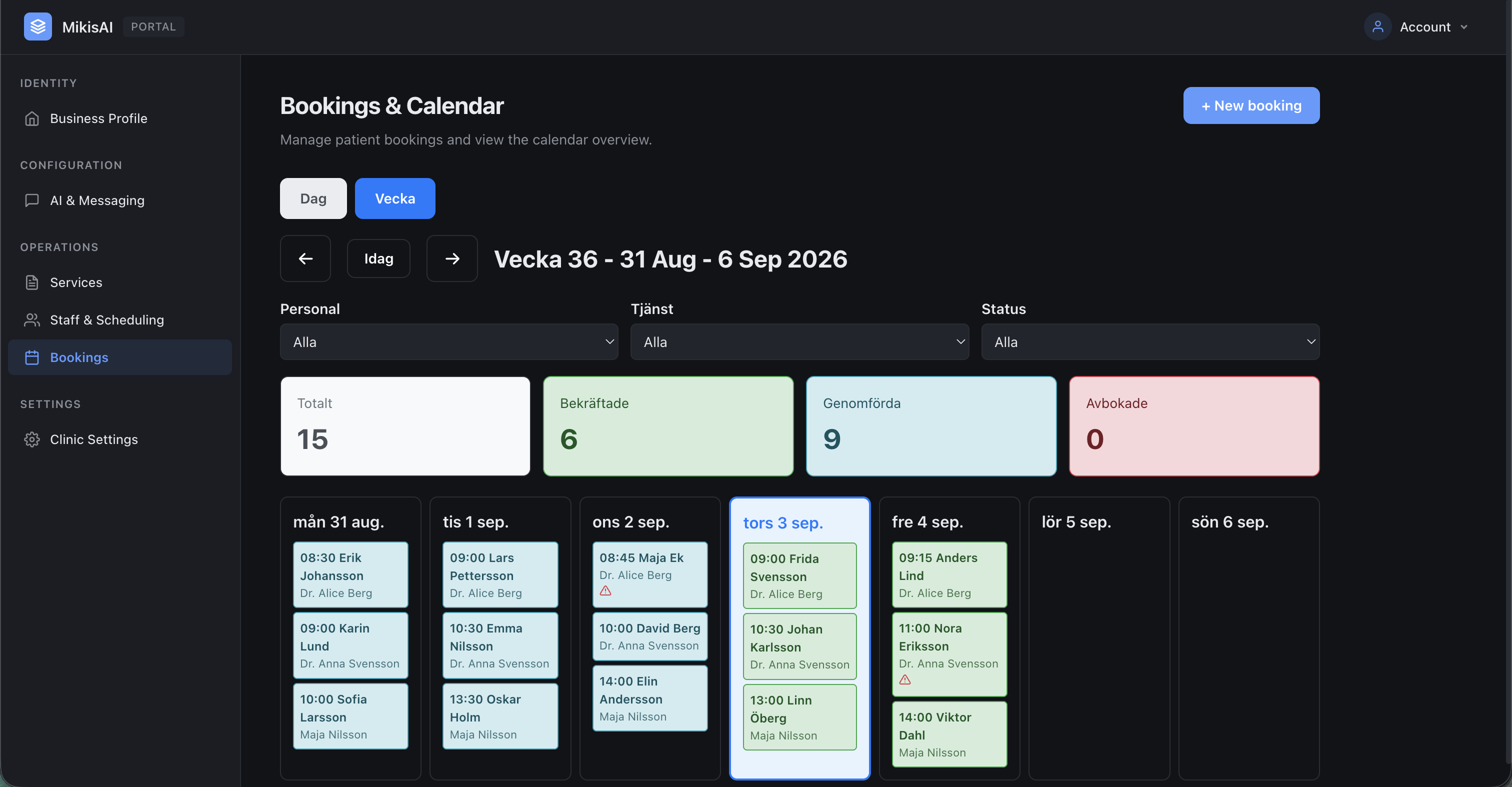 MikisAI:s portal för bokningar och kalender