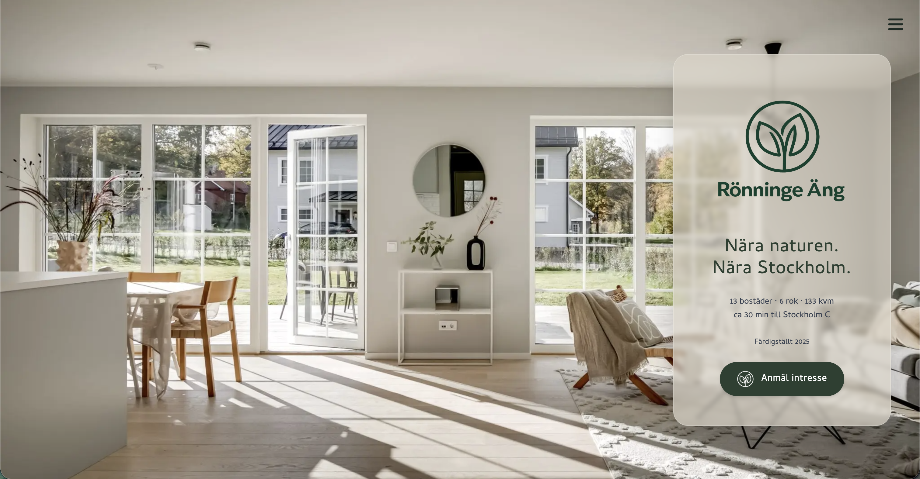 BRF Rönninge Ängs landningssida för bostadsprojektet